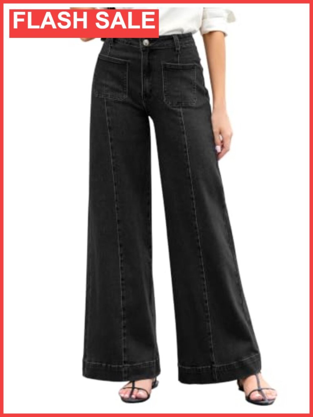 Wide Leg High Waisted Stretchy Denim Jeans Loose Fit Casual Pants